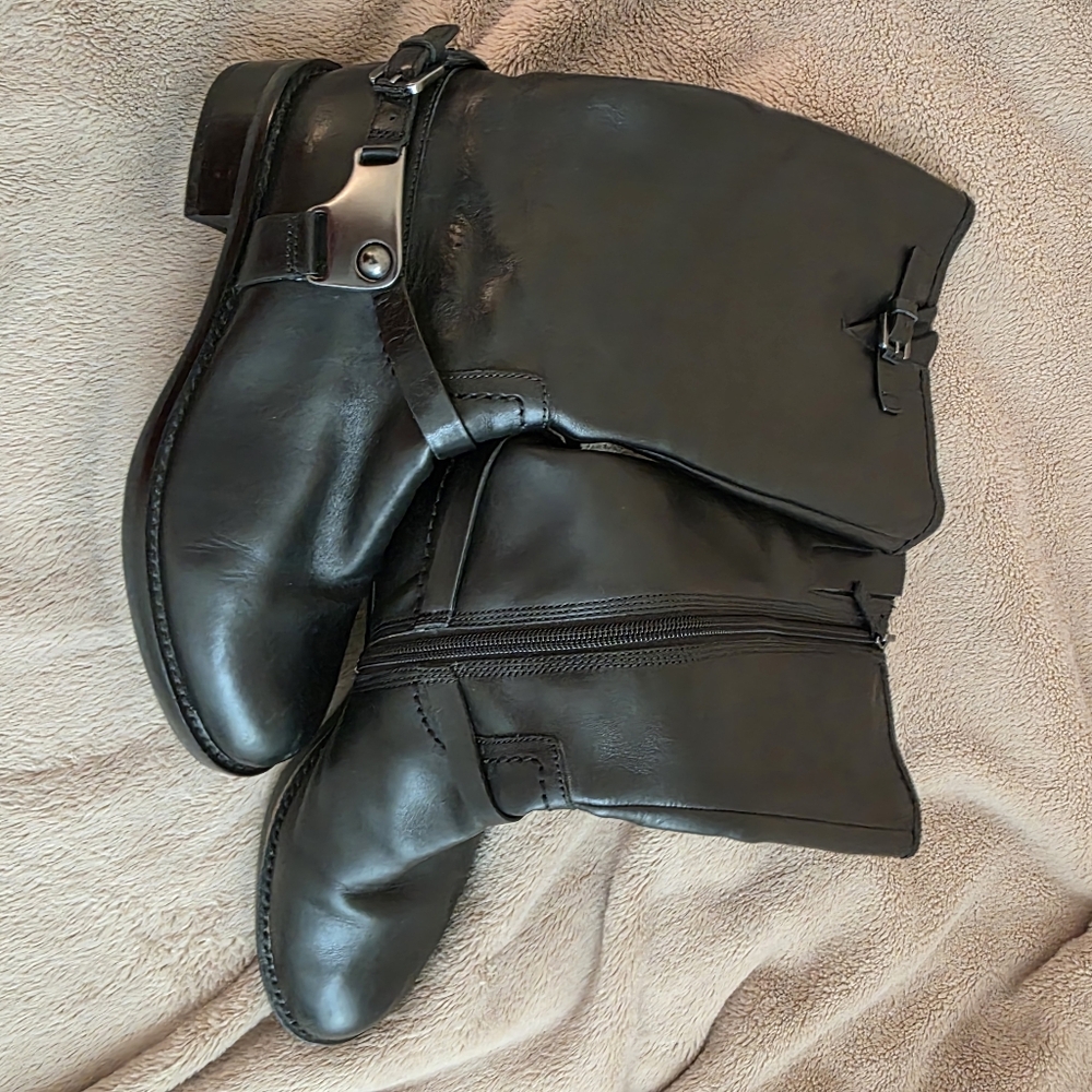 Ecco Black Riding Boots with Buckle Detail